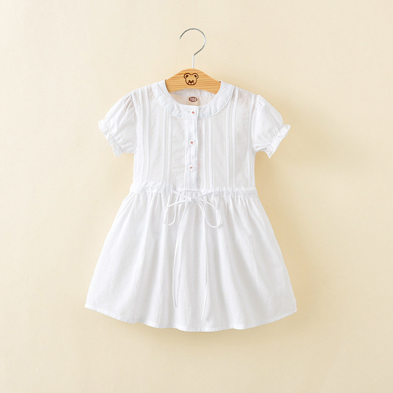 

Comfy Soft Cotton Toddler Girls Short Sleeve Casual Dress For 2Y-9Y, White