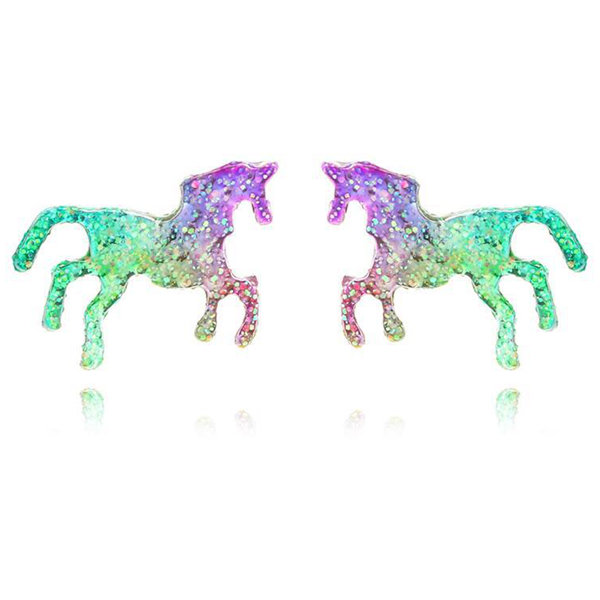 1 Pair Sweet Rainbow Unicorn Simple Horse Ear Studs Charming Earrings Gift For Women