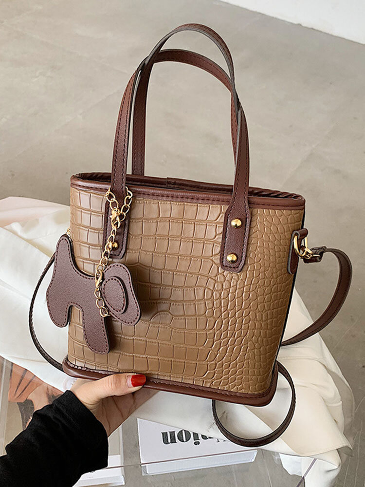 Simple Color Matching Crocodile Pattern Bucket Bag Handbag High-end Solid Color Single Shoulder Diagonal Bag