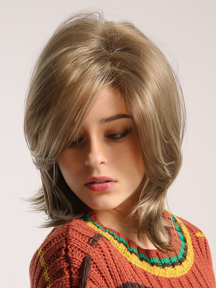 12 Inch Synthetic Wigs Fashion Short Straight Chemical Fiber Heated Resistant Wigs For Women