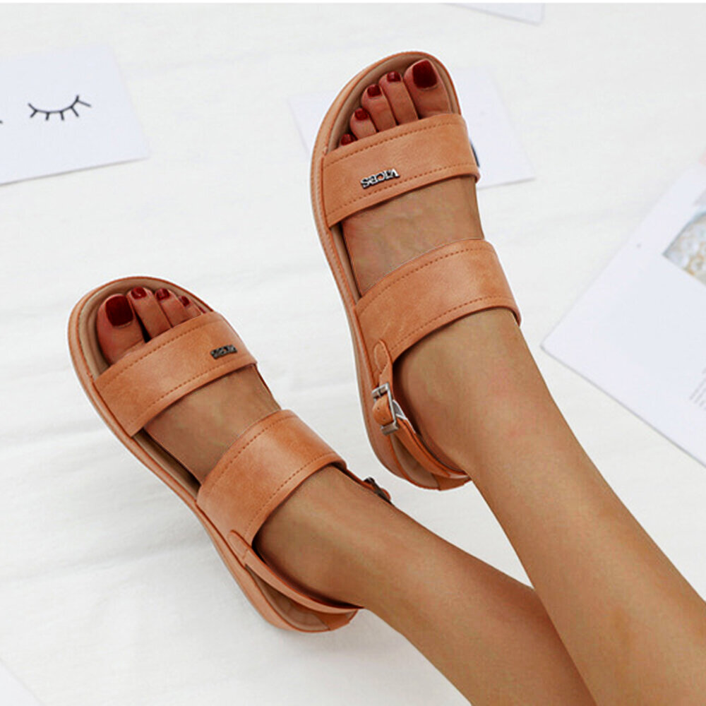 Women Metal Solid Color Buckle Strap Comfy Slip Resistant Sandals