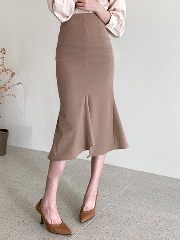 Solid Invisible Zip Mermaid Skirt For Women
