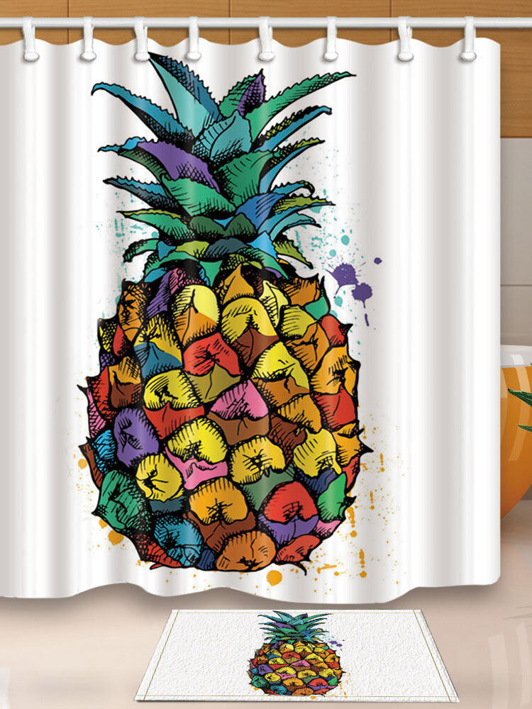 Pineapple pattern Shower Curtain Bathroom Decor Waterproof Fabric & 12hooks 