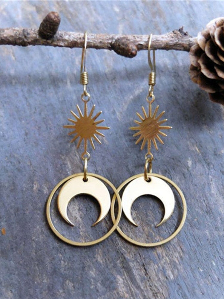 Boucles d'oreilles en alliage de forme cercle soleil lune vintage