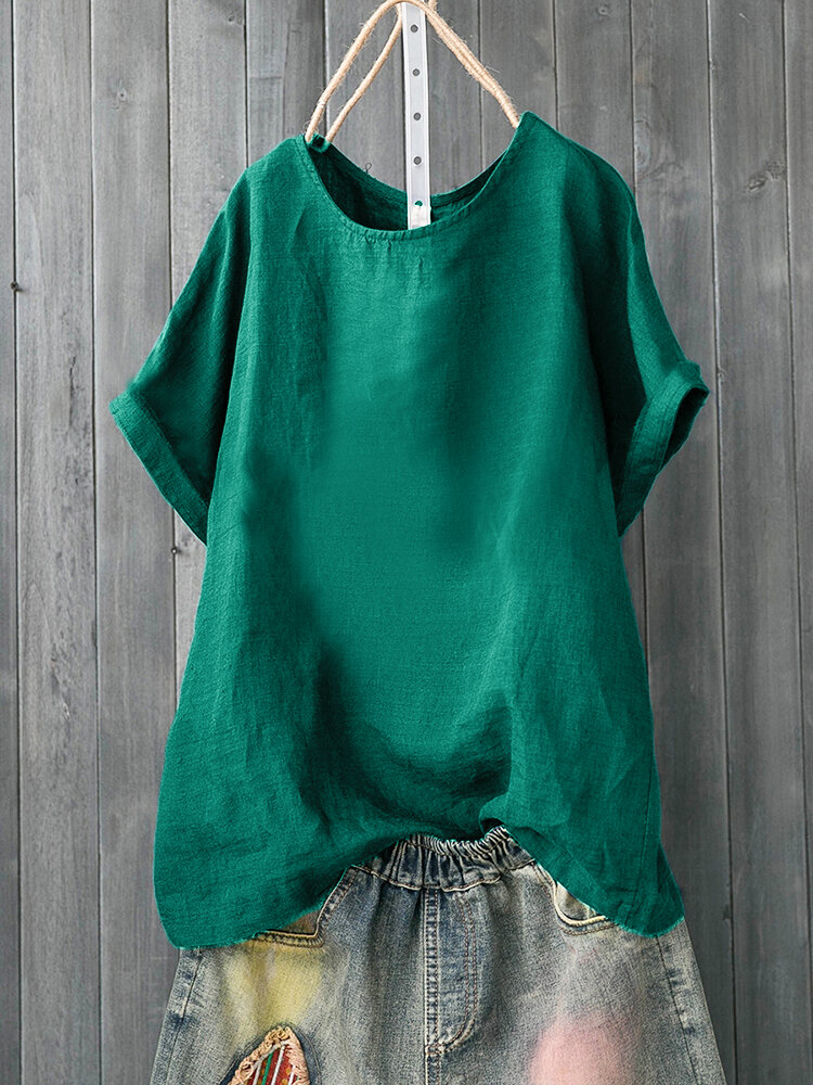 Short Sleeve Crew Neck Solid Color Casual T-shirt For Women