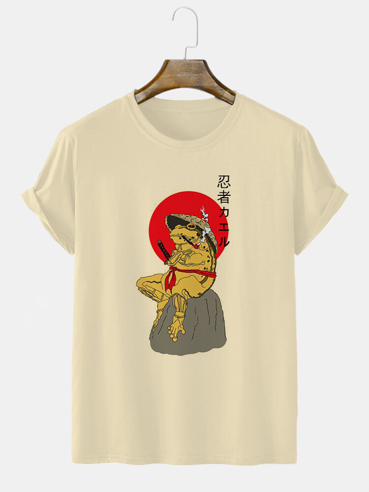

Mens Japanese Ninja Frog Print Crew Neck Short Sleeve T-Shirts Winter, Apricot
