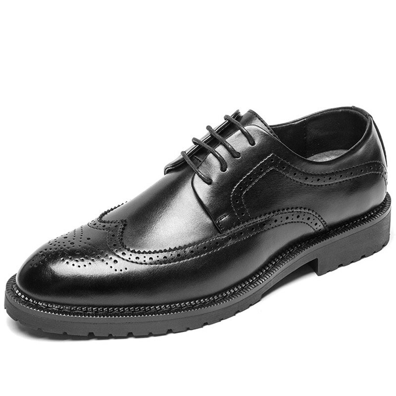 Men Brogue Microfiber Leather Non Slip Business Casual Dress Shoes