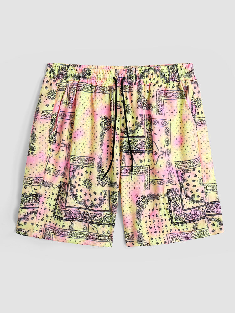 Men Paisley Graphic Quick Dry Wide Legged Water Resistant Board Shorts