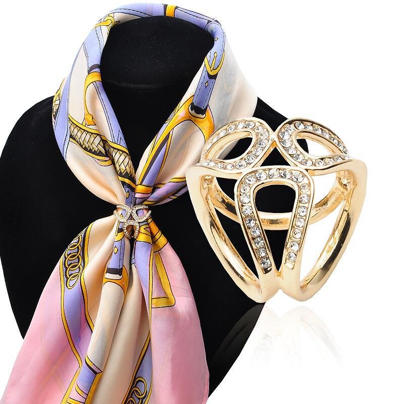 

Elegant Gold Silver Hollow Rhinestones Scarf Buckle Charm Gift for Women, Silver;gold
