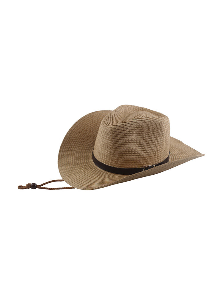 Wide Straw Hat Belt Buckle Men Summer Sun Protection Hat Foldable