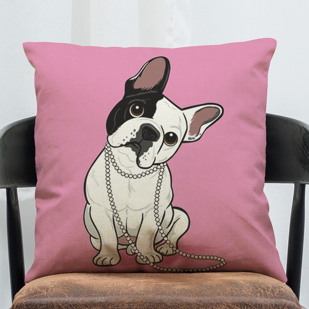 

Cartoon French Bulldog Cotton Linen Pillowcase Square Living Room Sofa Decoration Cushion Cover