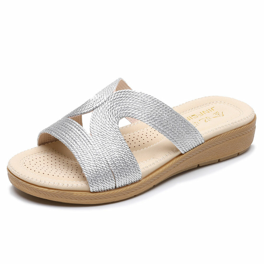 Bohemia Weave Cut-out Casual Comfy Wearable Wedges Slippers For Women 