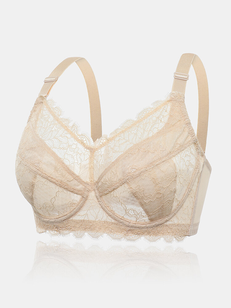 

Women Floral Lace See Through Full Cup Lightly Lined Comfy Bras, Red;nude;black;gray;light pink;dark green;coffee
