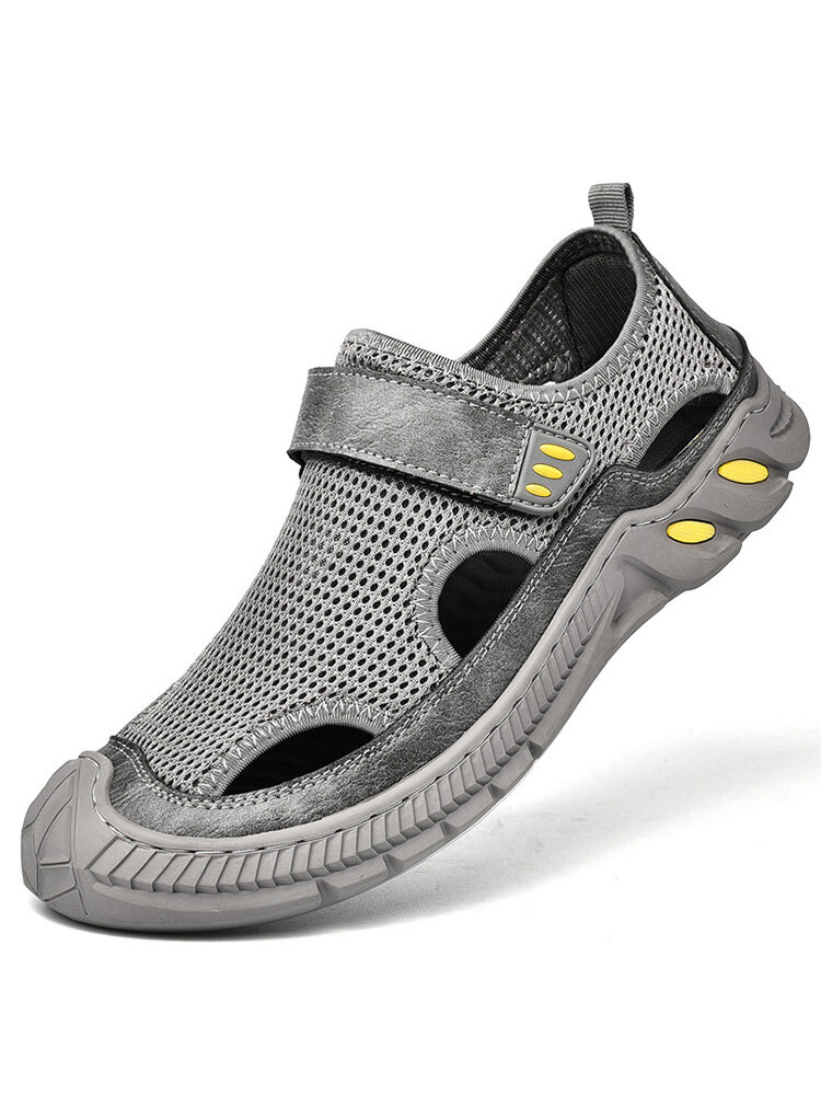 

Men Outdoor Anti-collision Mesh Breathable Hook Loop Hiking Sandals, Black;gray