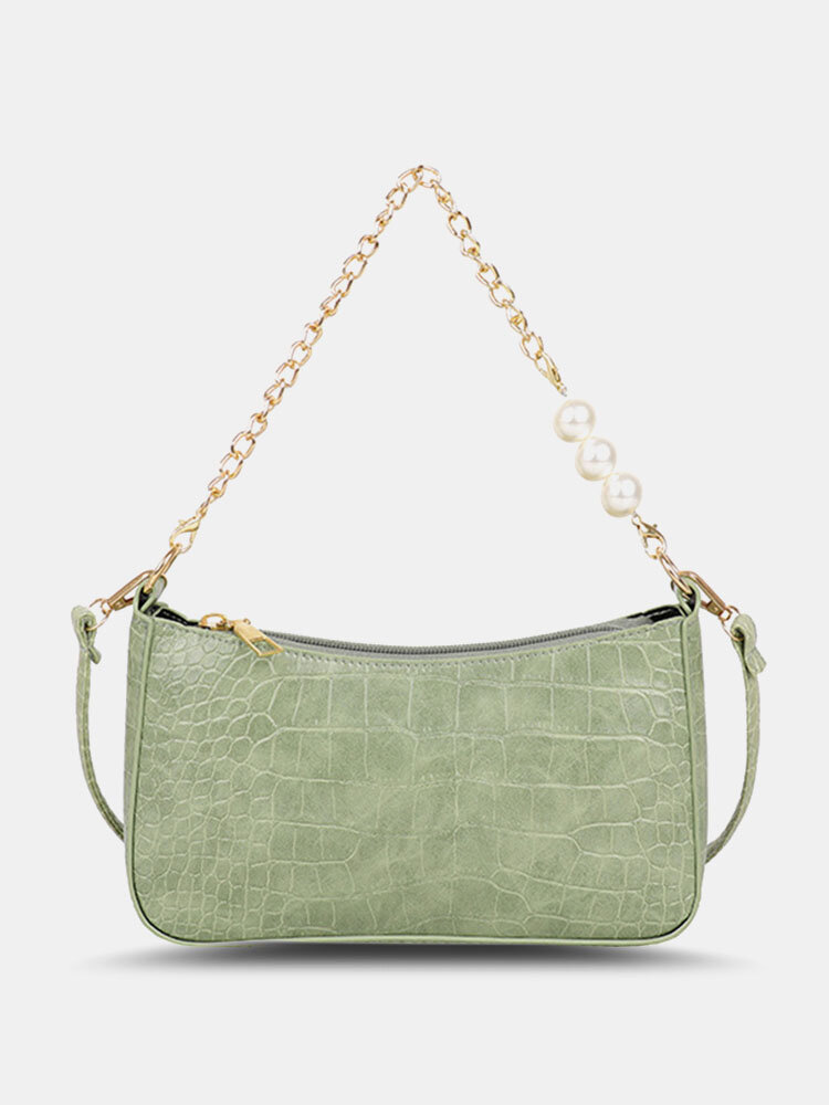 Croc Embossed Pearl Hardware Chain Stitch Craft Soild Comfortable Shoulder Strap Shoulder Bag Handbag