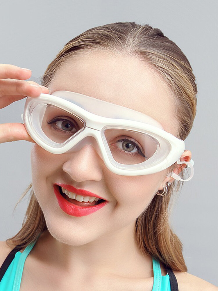 Mens Womens Nearsighted Swimming Glasses Transparent Waterproof Anti-fog Earplugs Swimming Glasses
