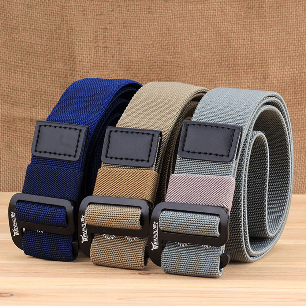 

Mens Long Weave Canvas Web Elasticity Belt Outdoor Slider Buckle Durable Adjustable Belt, Black;army green;brown;blue;dark grey;gray