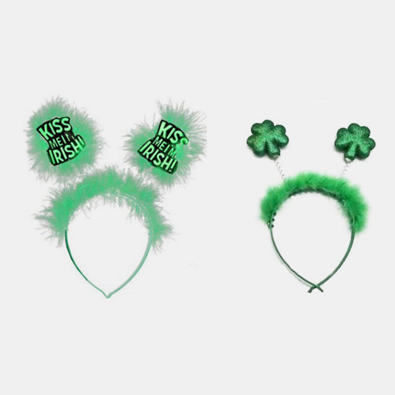 

Trendy St. Patrick's Day Clover Feather Headband Geometric Pearlescent Shamrock Hair Accessories