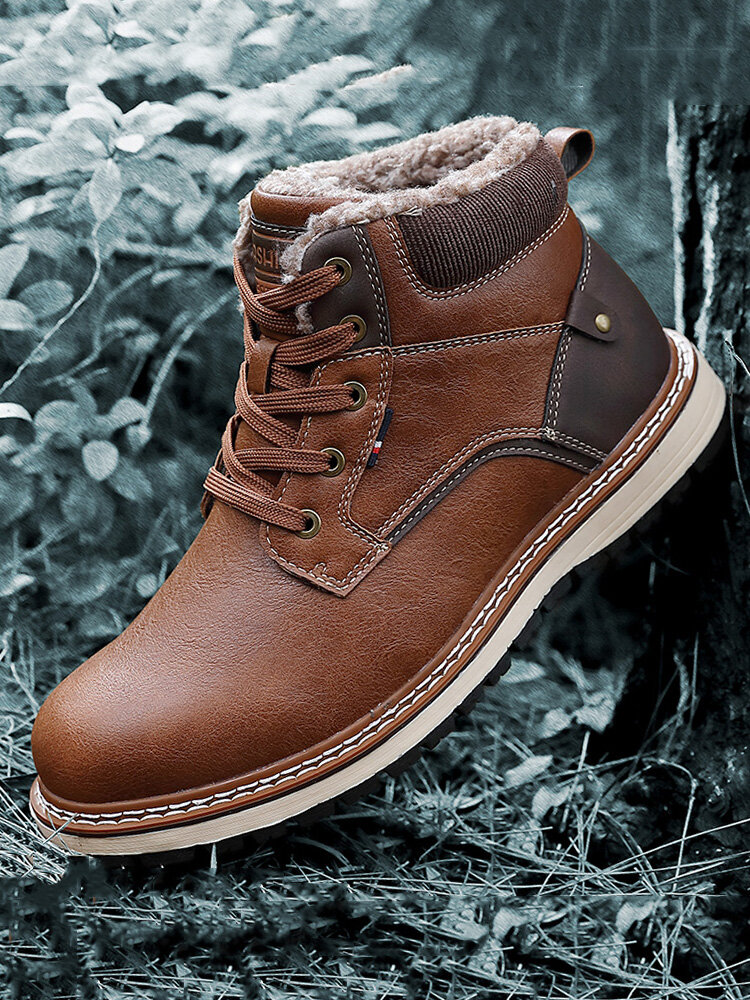 

Men Microfiber Leather Outdoor Waterproof Slip Resistant Warm Lining Boots, Black;brown;dark brown