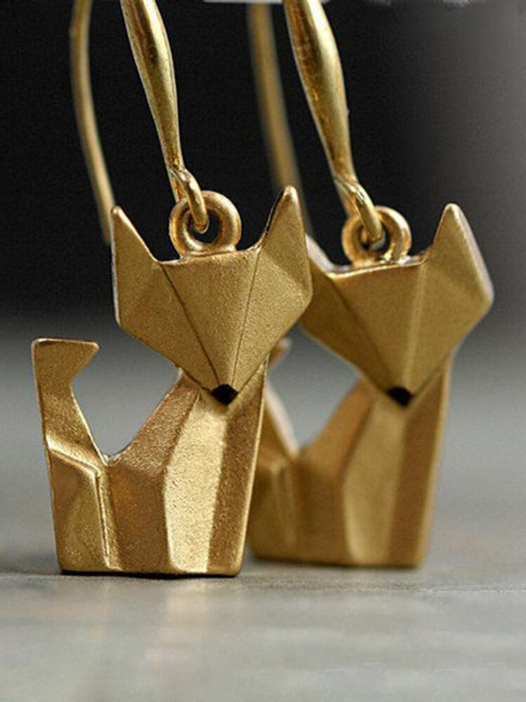 

Simple Small Animal Women Earrings Origami Fox Pendant Earrings, Gold