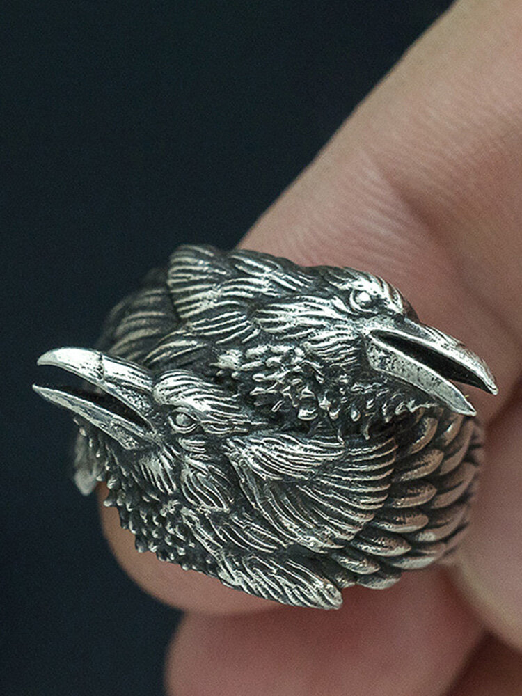 Vintage 925 Silver Plated Women Ring Two Crow Men Ring Jewelry Gift