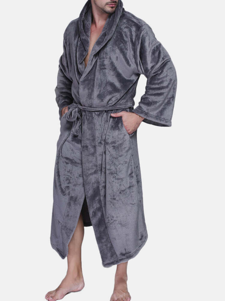 Men Pure Color Thicken Velvet Fleece Sleepwear Comfy Soft Hooded Pajamas
