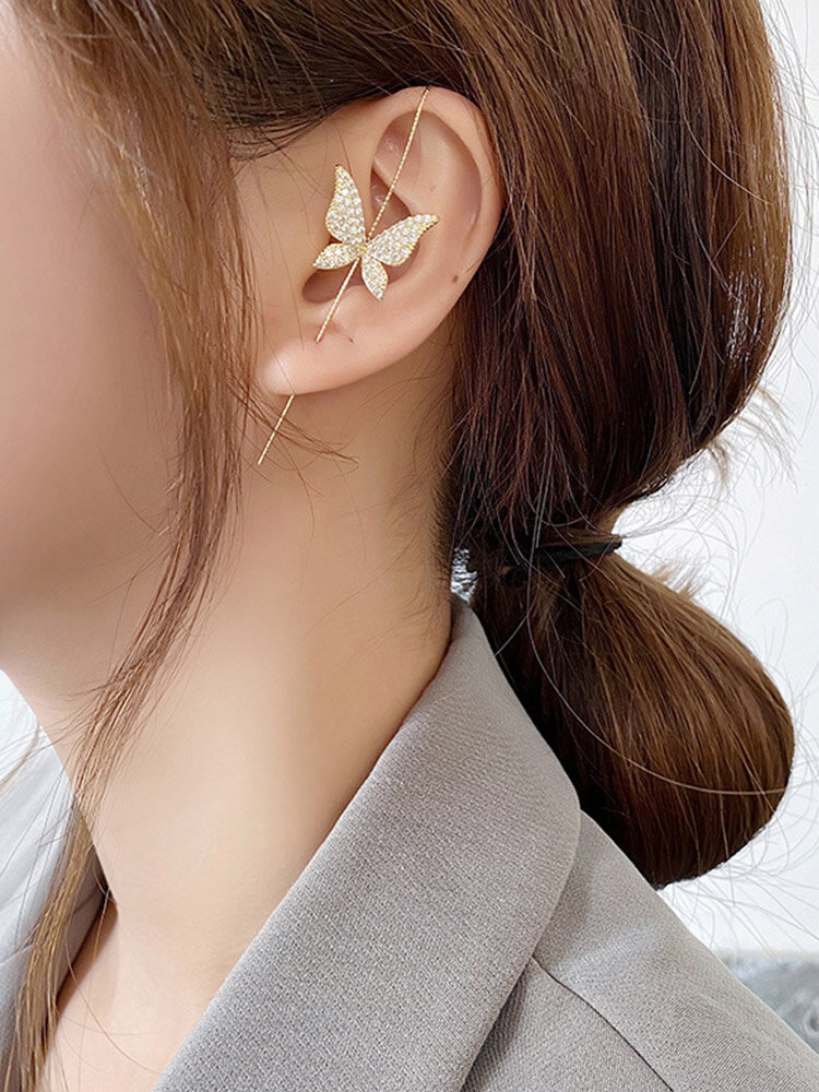 Trendy Diamond Pearls Earring Temperament Metal Auricle Piercing Earring