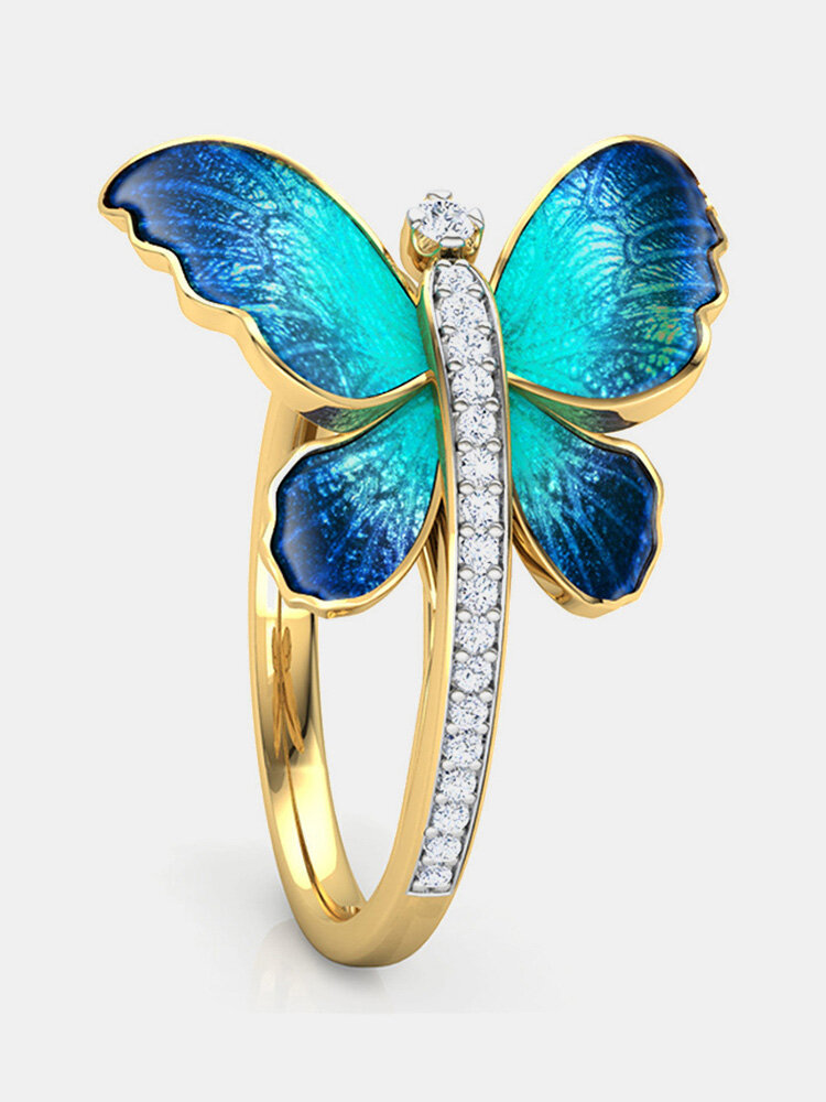 Vintage Insect Women Ring Gradient Butterfly Diamond Ring Jewelry Gift