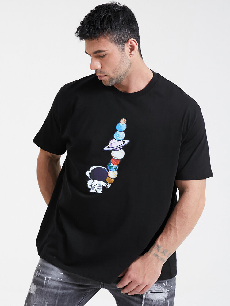 Plus Size Mens Cartoon Ice Cream Astronaut Print Fashion Cotton T-Shirt