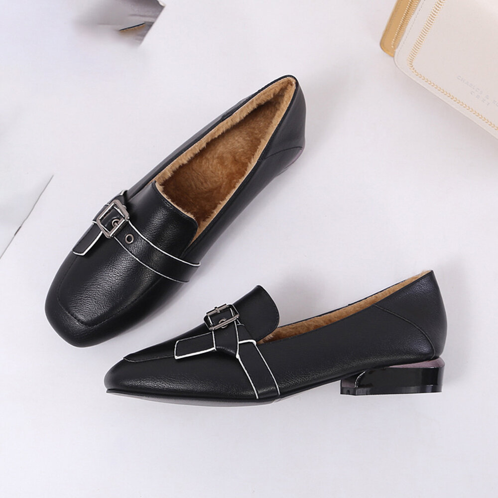 

Women's Solid Color Slip On Casual Elegant Square Toes Loafers Shoes, Black;beige;black (plush lining);beige(plus lining)