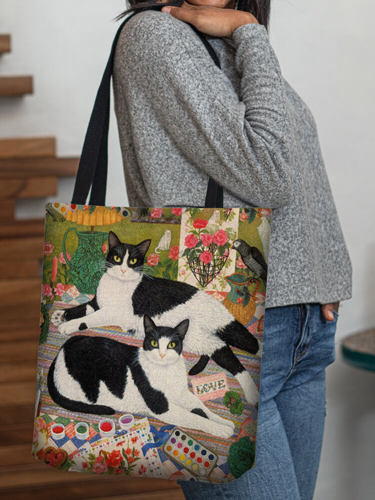 Women Cats Picnic Pattern Print Shoulder Bag Handbag Tote