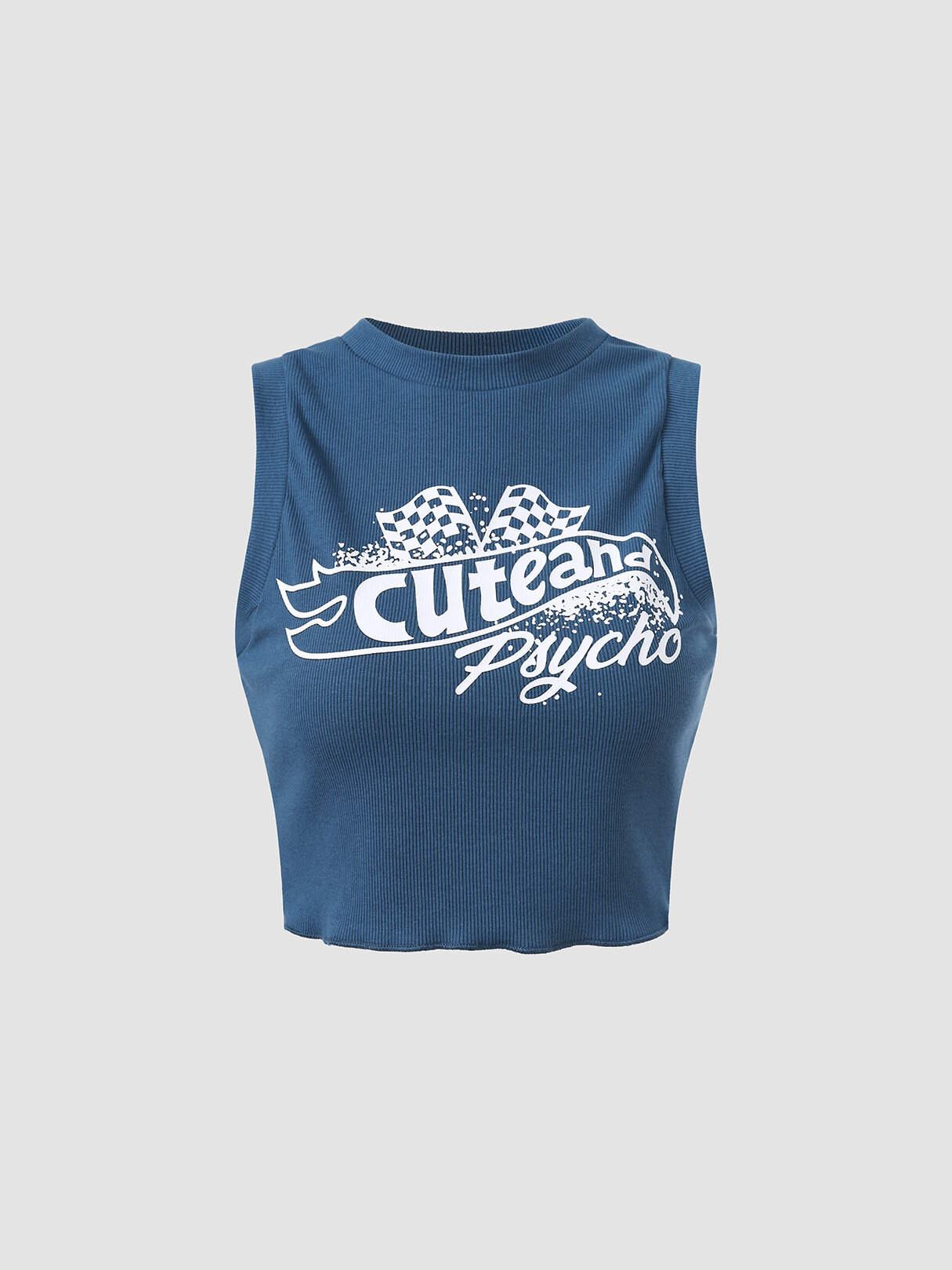 Letters Graphic Crew Neck Sleeveless Crop Tank Top