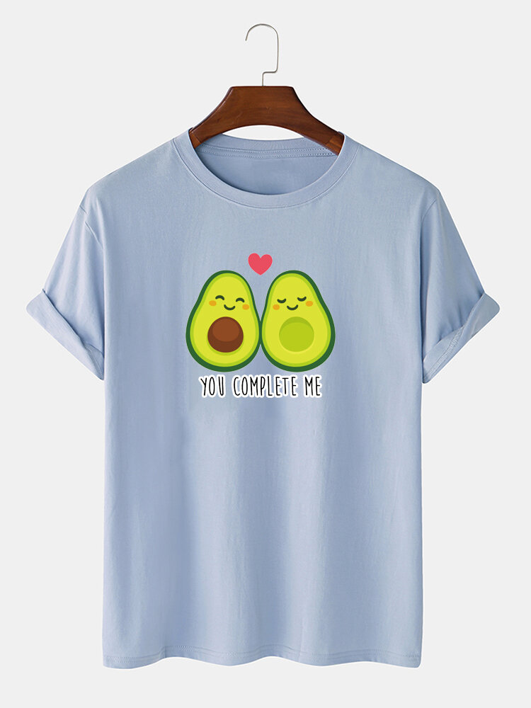 Men 100% Cotton Fun Avocado Printed Casual T-Shirt