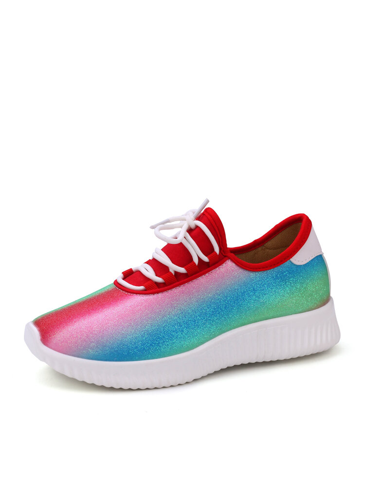 

Plus Size Women Casual Sequin Decor Colorful Lace Up Comfy Sneakers, Red;green;purple;pink