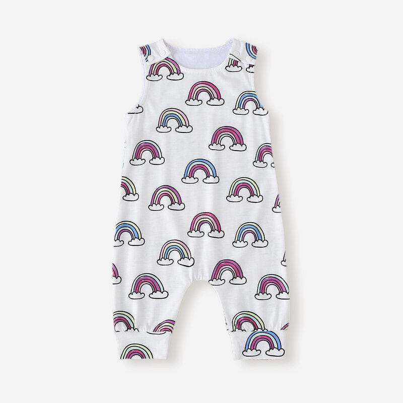 

Baby Rainbow Print Sleeveless Casual Rompers For 6-24M, White
