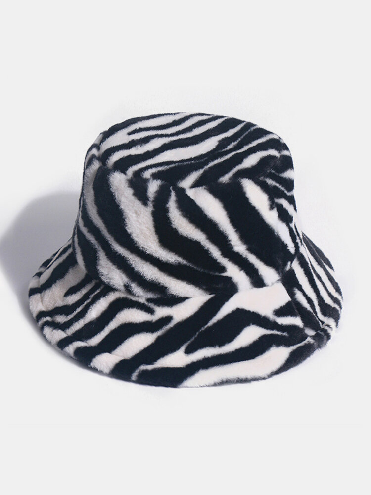 Women & Men Felt Zebra Pattern Plus Thicken Velvet Warm Windproof Soft All-match Bucket Hat