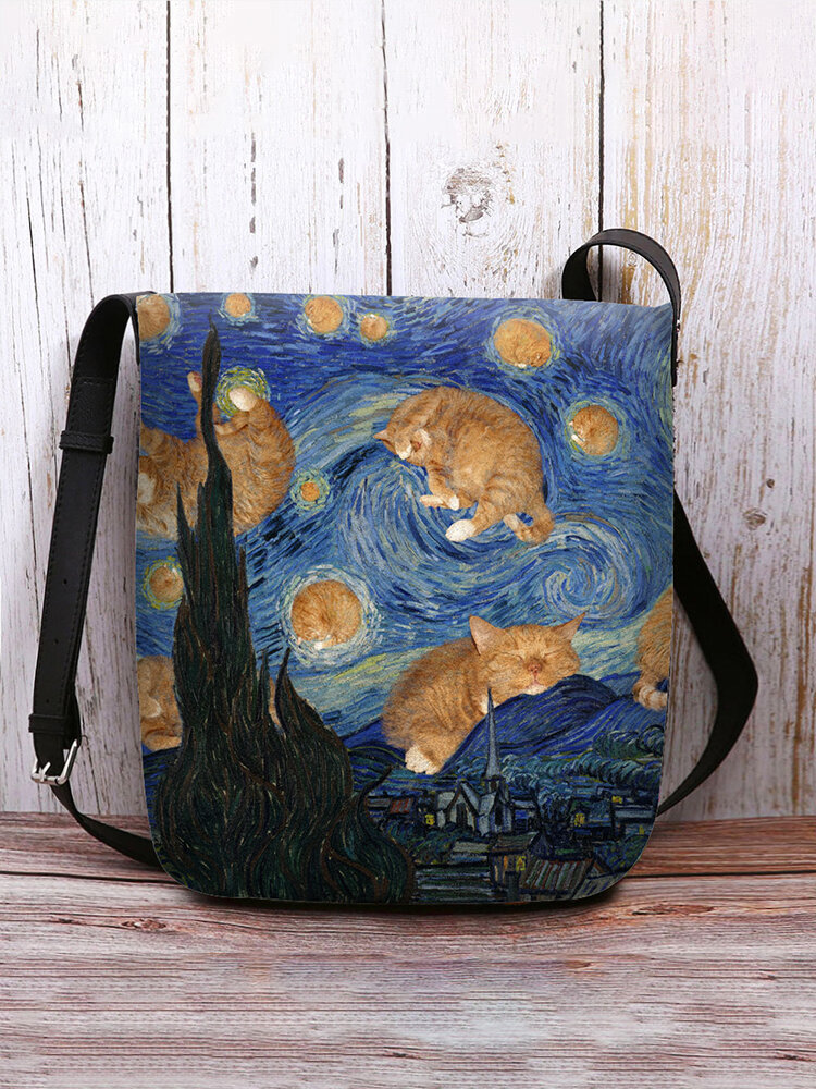 Women Cat Galaxy Pattern Print Crossbody Bag Shoulder Bag