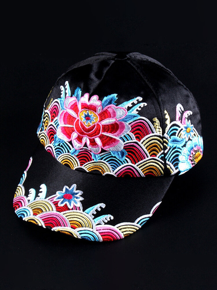 Womens Flower Embroidery Sun Hat Vintage Breathable Adjustable Summer Baseball Cap
