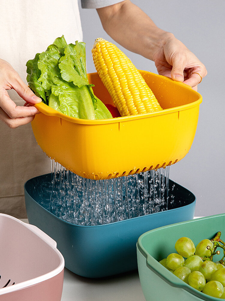 Household Double Layers Drain Basket Vegetable Fruit Drain Plate Kitchen Tray Storage Basket
