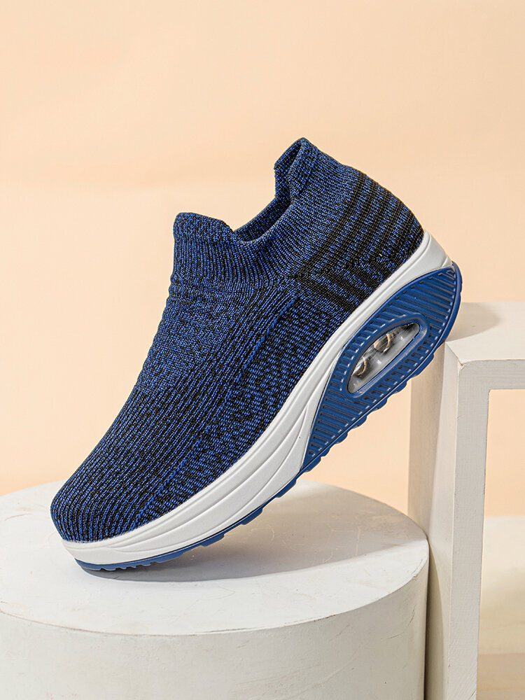 Women's Casual Sports Breathable Stretch Knitted Fabric Comfy Soft Cushion Rocker Sole Wlaking Shoes