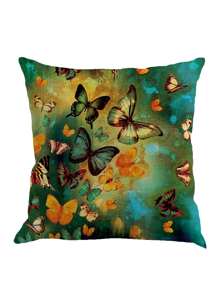 1 PC Romantic Beautiful Throw Pillow Cover Butterflies Cotton Linen Cushion Cover Pillowcase