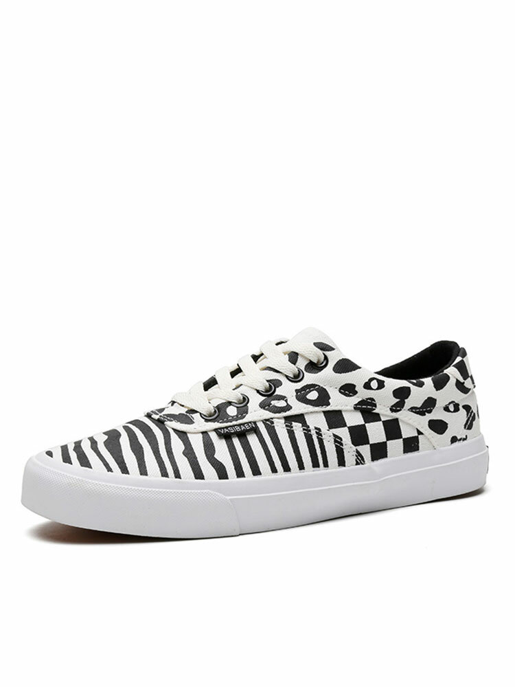 Men Daily Zebra Print Lace Up Casual Skate Canvas Shoes