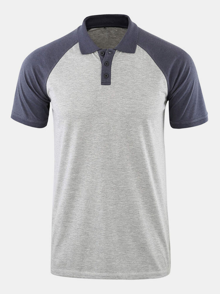 

Mens Two Tone Stitching Casual Raglan Sleeve 100% Cotton Golf Shirts, Coffee;blue;gray