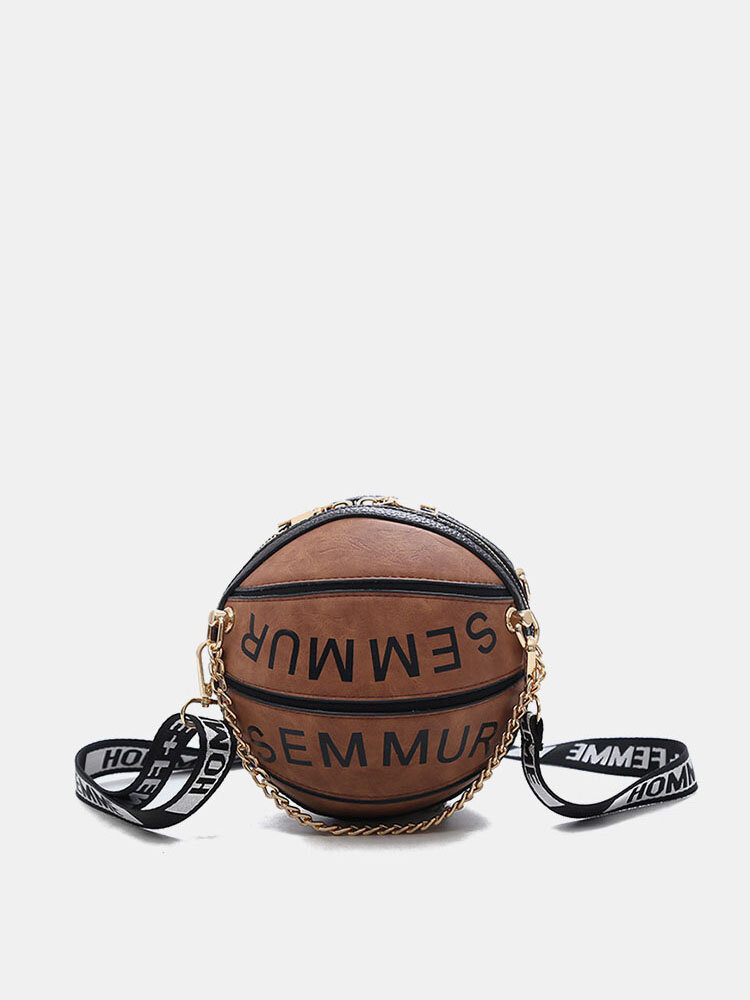Women Chain Basketball Small Round Bag Handbag Crossbody Bag Satchel Bag