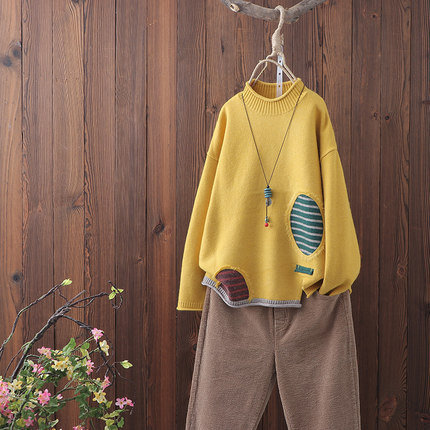 Knit Sweater Female Loose Half-high Collar Pullover Long-sleeved Sweater Shirt
