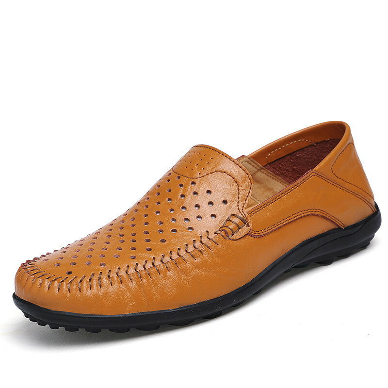 Large Size Men Hole Brethable Slip On Leather Shoes