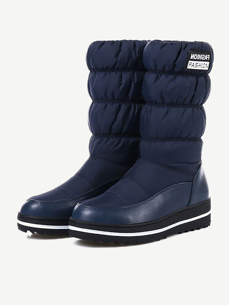 Women Down Cloth Waterproof Platform Slip On Mid Claf Warm Snow Boots