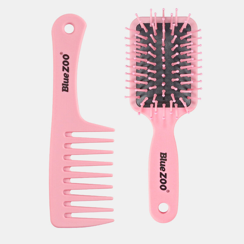 

2 Pcs Anti-Static Hairdressing Comb Set Portable Travel Makeup Airbag Head Massage Comb, Pink