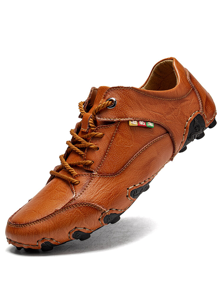 Men Hand Stitching Leather Comfy Non Slip Soft Casual Driving Shoes