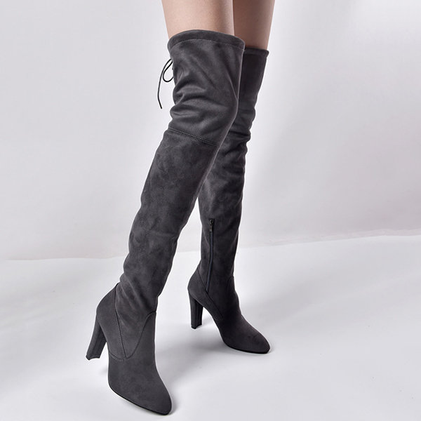 Hot Sale Suede Over Knee Block Heel Boots